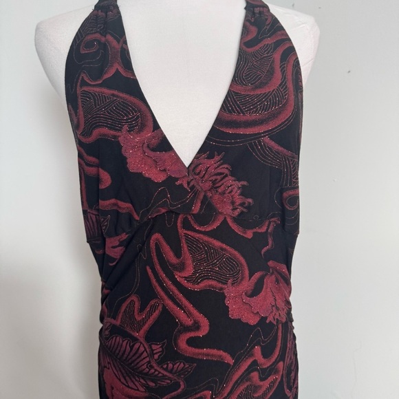 Y2K vtg Le Chateau Elegant Black and Red Halter Dress Glitter Goth Glam M - Picture 3 of 7